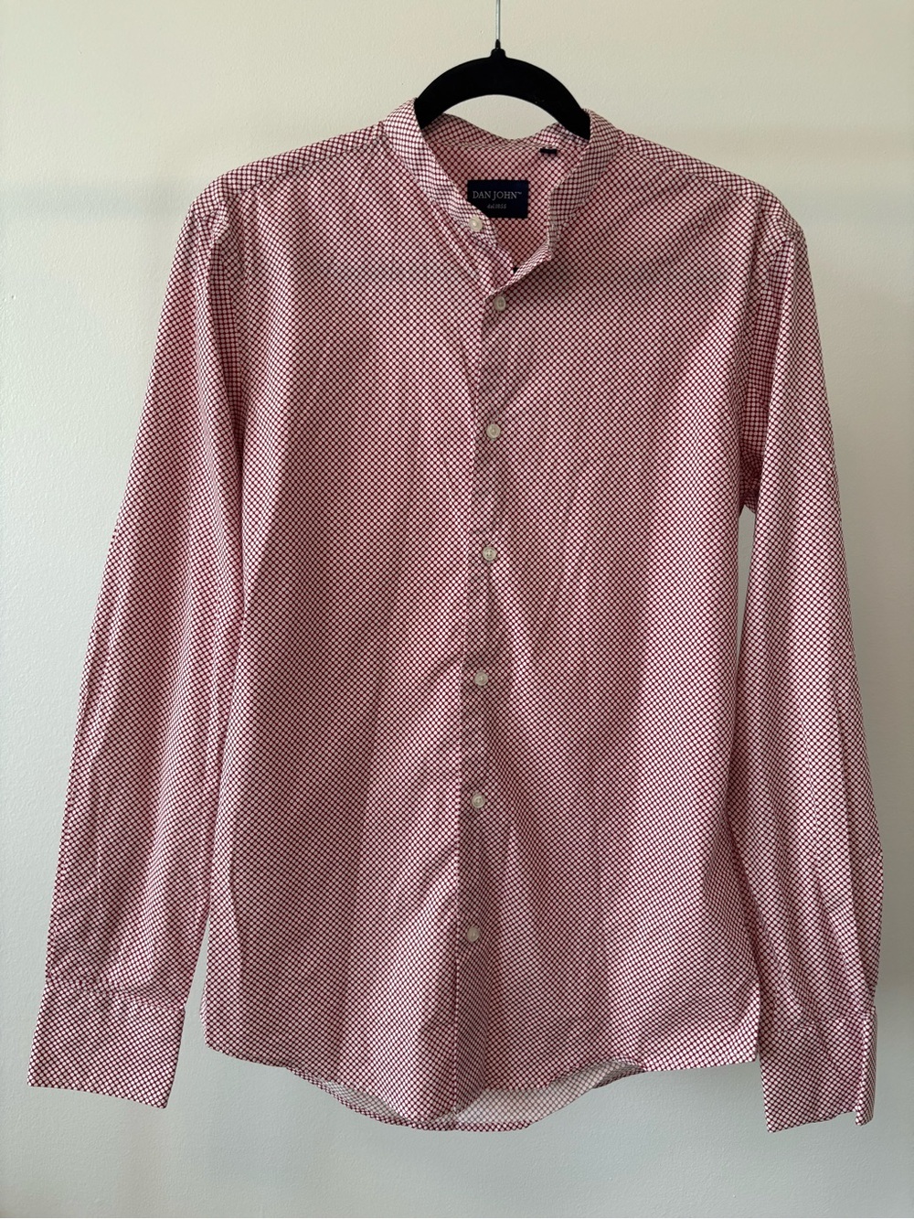 Red Patterned Mandarin-Collar Dress Shirt
